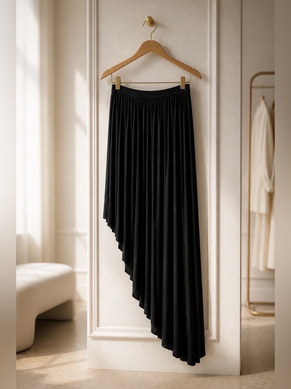 Divided Black Asymmetrical Pleated Skirt